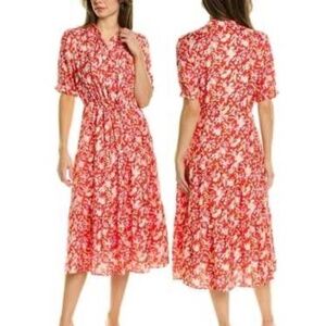 J.McLaughlin | Harriet Red Floral Silk-Blend Midi Dress, Size M